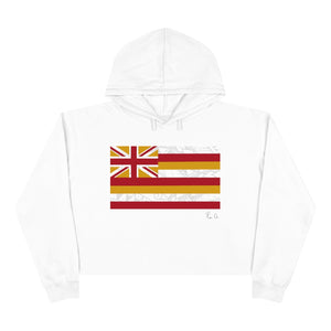 Kanaka Kollection Tribal Flag Cropped Hoodie (White)