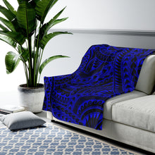 Load image into Gallery viewer, Tribal Velveteen Plush Blanket (Royal Blue)