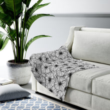 Load image into Gallery viewer, Hibiscus Velveteen Plush Blanket (B&W)
