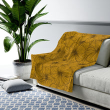 Load image into Gallery viewer, Hibiscus Velveteen Plush Blanket (Yellow)