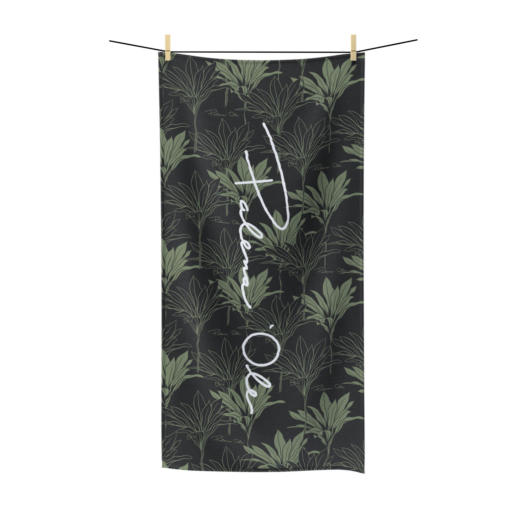 Kī Polycotton Script Towel (Gray/Sage)