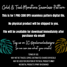 Load image into Gallery viewer, Gold &amp; Teal Monstera Seamless Pattern
