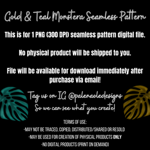 Gold & Teal Monstera Seamless Pattern