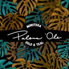 Load image into Gallery viewer, Gold &amp; Teal Monstera Seamless Pattern
