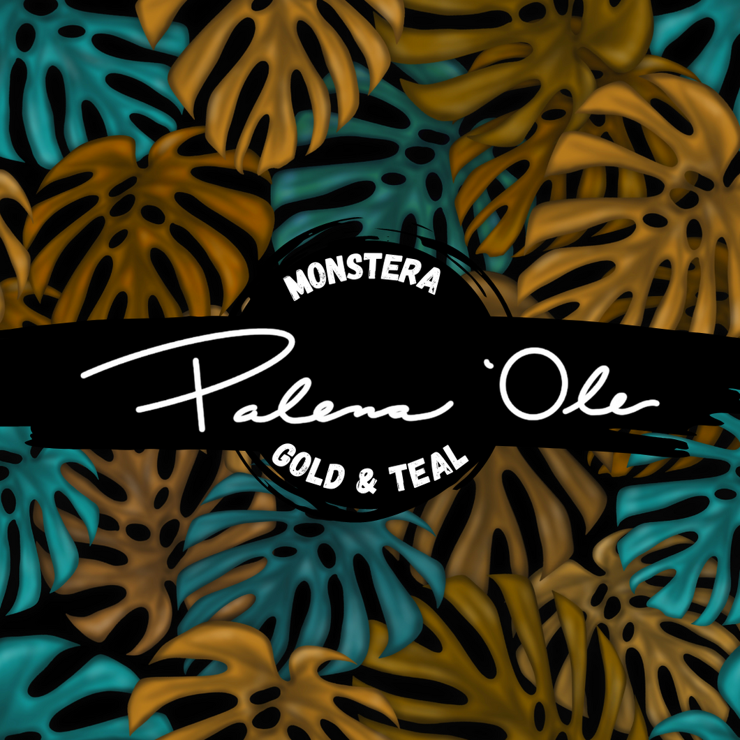 Gold & Teal Monstera Seamless Pattern