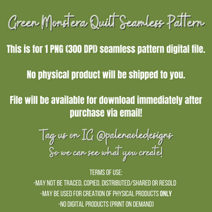Green Monstera Quilt Seamless Pattern