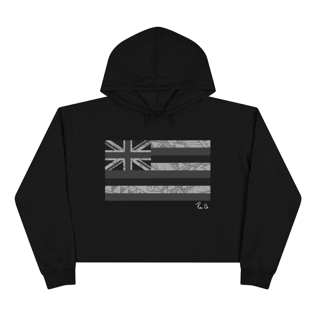Kanaka Kollection Tribal Flag Cropped Hoodie (B&W)