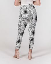 Load image into Gallery viewer, Hibiscus Women&#39;s Belted Tapered Pants (B&amp;W)
