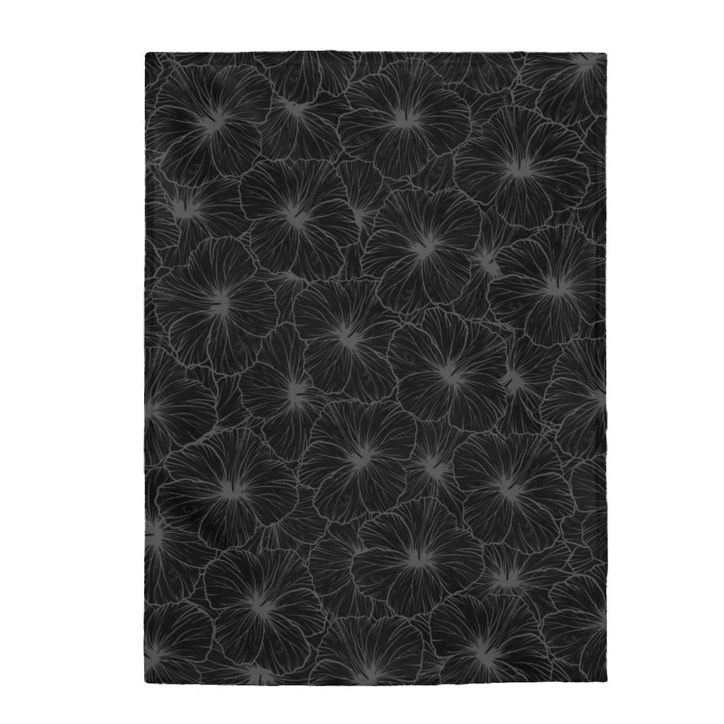 Hibiscus Velveteen Plush Blanket (Gray)