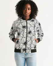 Load image into Gallery viewer, Hibiscus Women&#39;s Bomber Jacket (B&amp;W)
