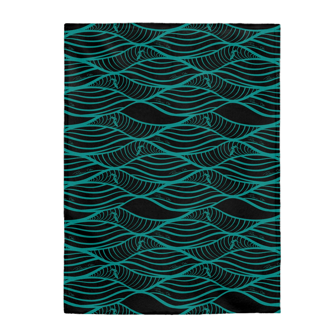 NALU Velveteen Plush Blanket (Black & Teal)
