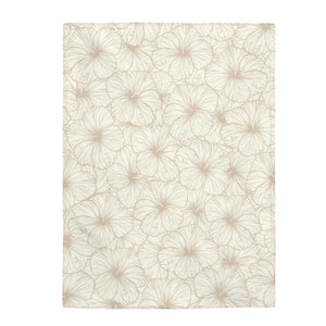 Hibiscus Velveteen Plush Blanket (Off White)