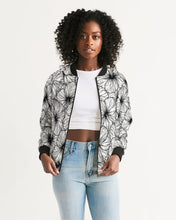 Load image into Gallery viewer, Hibiscus Women&#39;s Bomber Jacket (B&amp;W)
