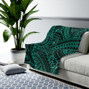 Tribal Velveteen Plush Blanket (Teal)