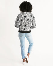 Load image into Gallery viewer, Hibiscus Women&#39;s Bomber Jacket (B&amp;W)
