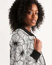 Load image into Gallery viewer, Hibiscus Women&#39;s Bomber Jacket (B&amp;W)
