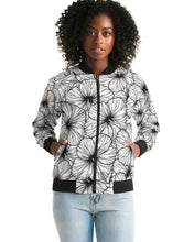 Load image into Gallery viewer, Hibiscus Women&#39;s Bomber Jacket (B&amp;W)
