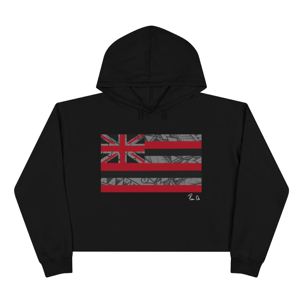 Kanaka Kollection Tribal Flag Cropped Hoodie (Gray)