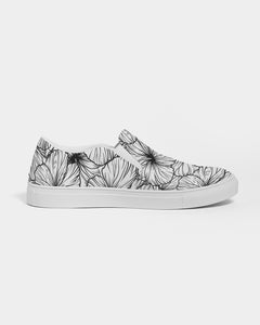 Hibiscus Women's Slip-On Canvas Shoe (B&W)