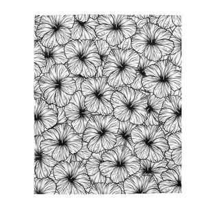 Hibiscus Velveteen Plush Blanket (B&W)