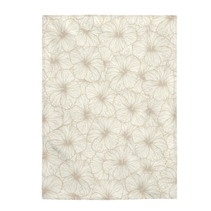 Hibiscus Velveteen Plush Blanket (Off White)