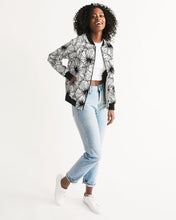 Load image into Gallery viewer, Hibiscus Women&#39;s Bomber Jacket (B&amp;W)
